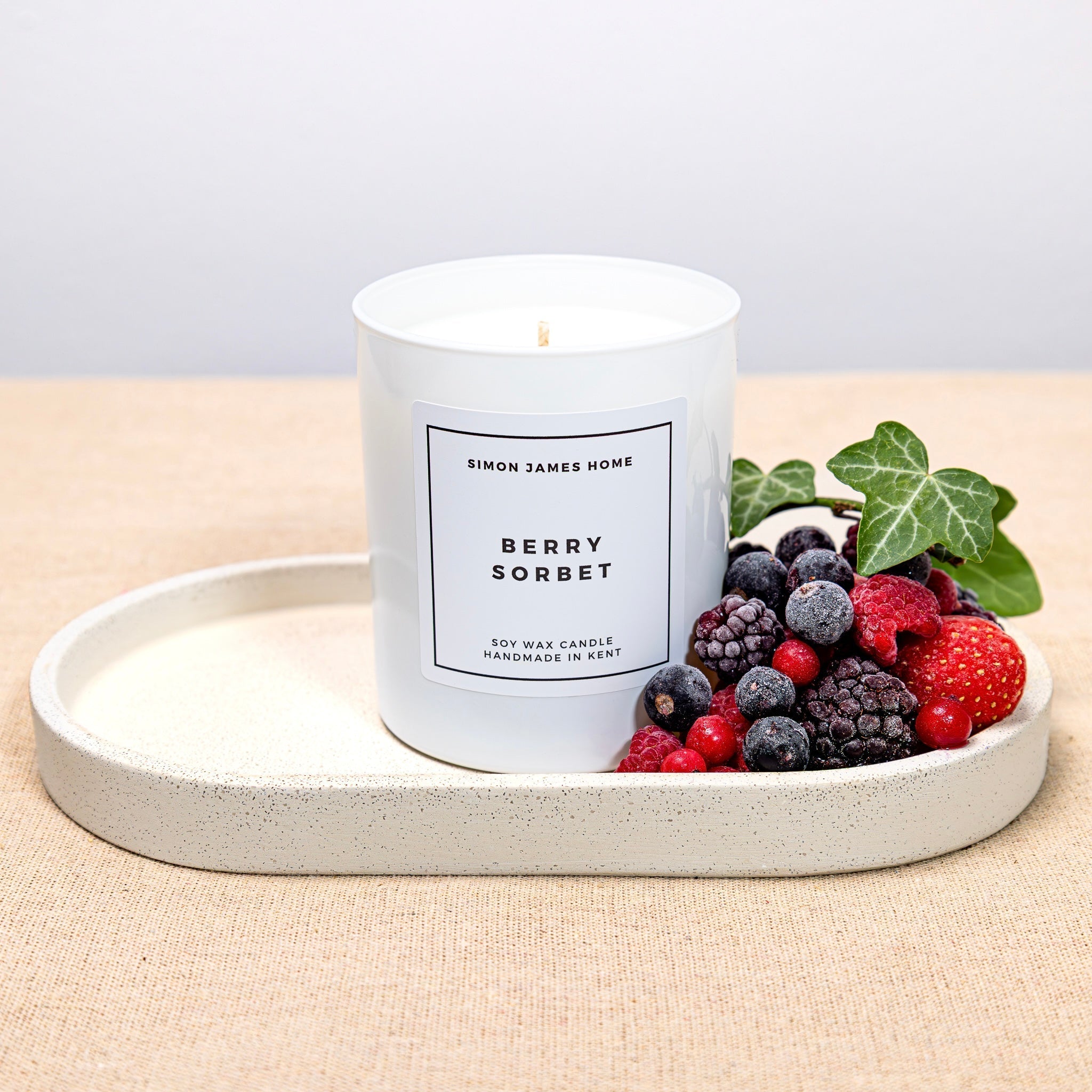 Berry Sorbet candle with frosted berries — fresh festive fragrance from Simon James Home