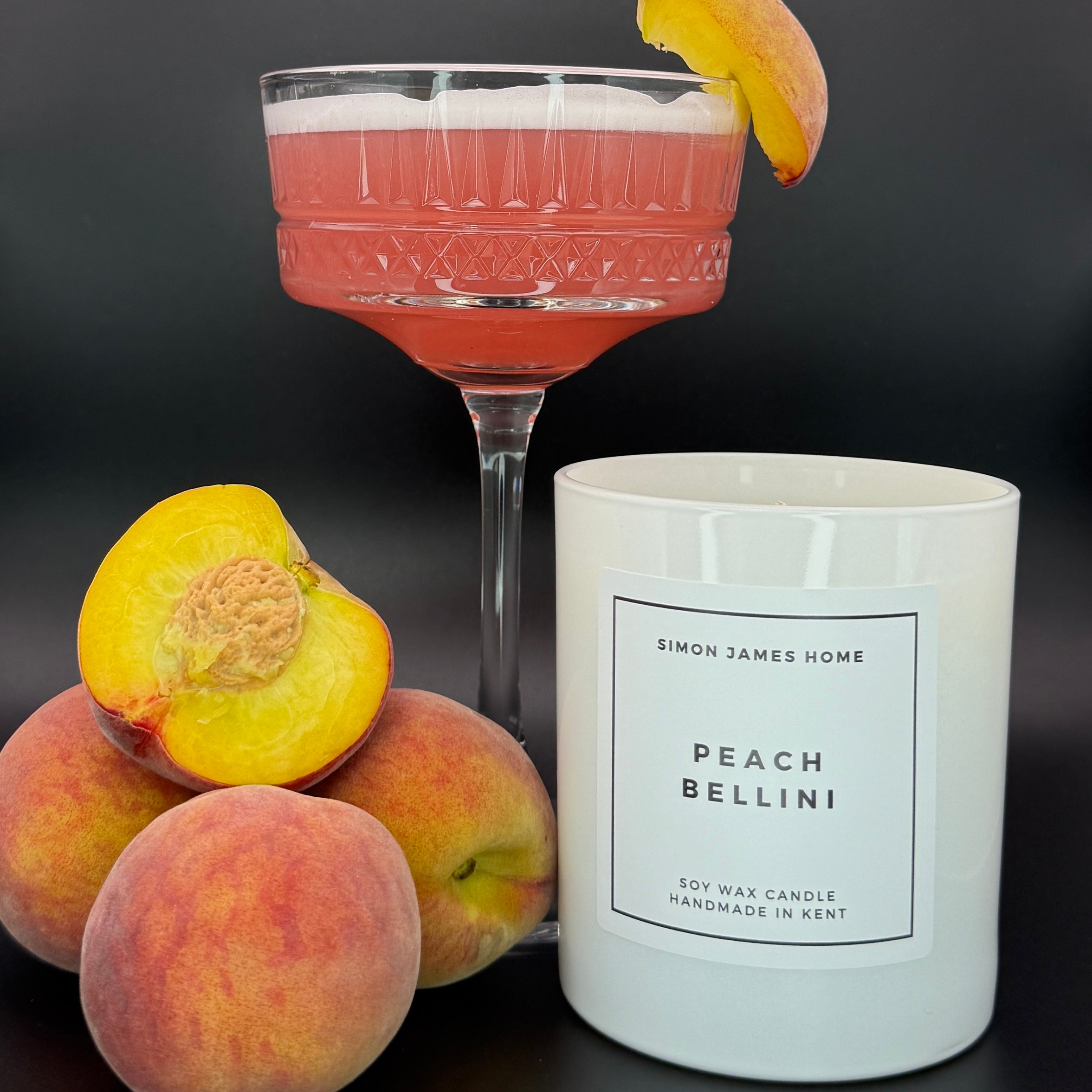 Peach Bellini Soy Wax Candle, Cocktail Candle, Peach Fruity Candle - Simon James Home