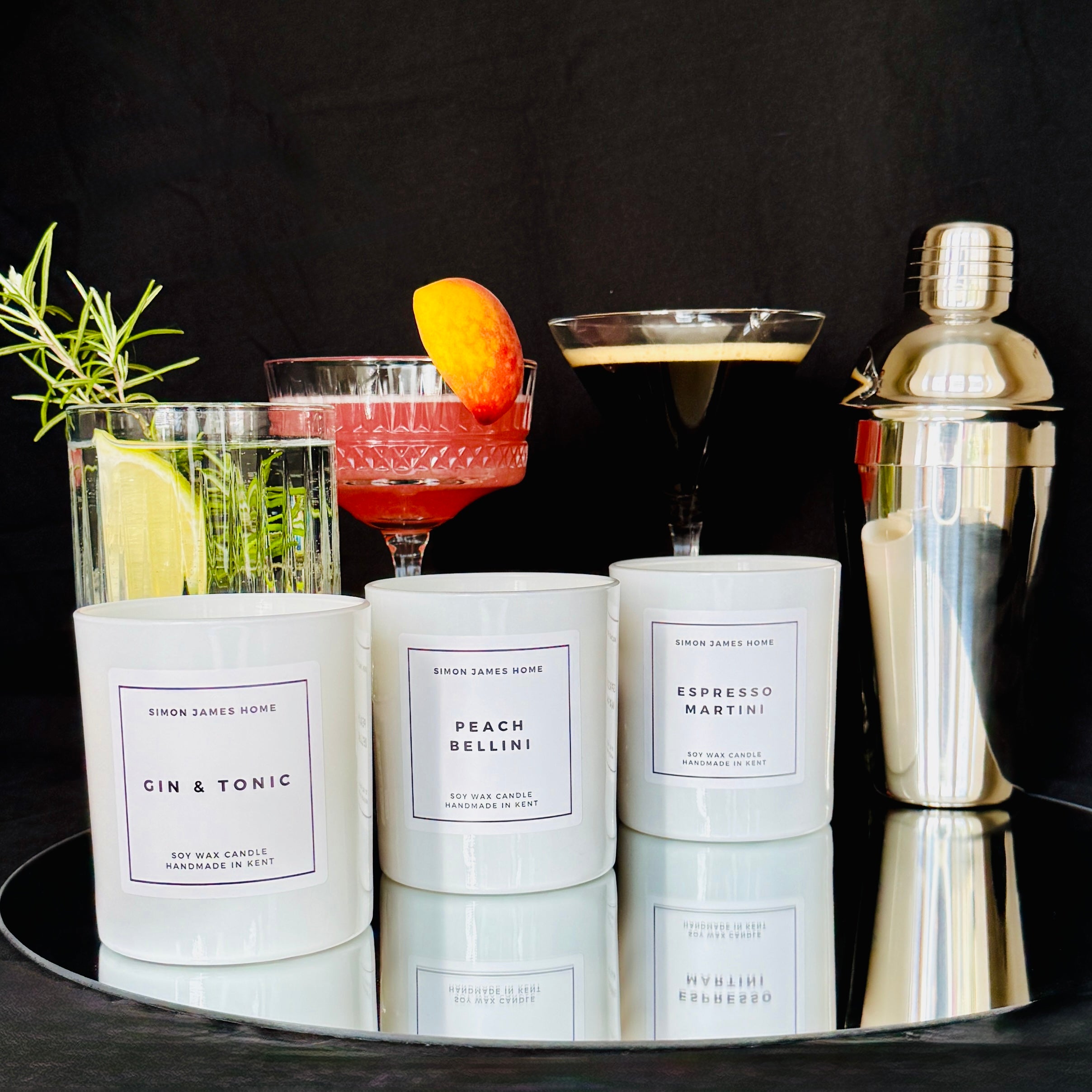 Cocktail Candle Bundle - Peach Bellini, Espresso Martini and Gin & Tonic Soy Wax Candles - Simon James Home