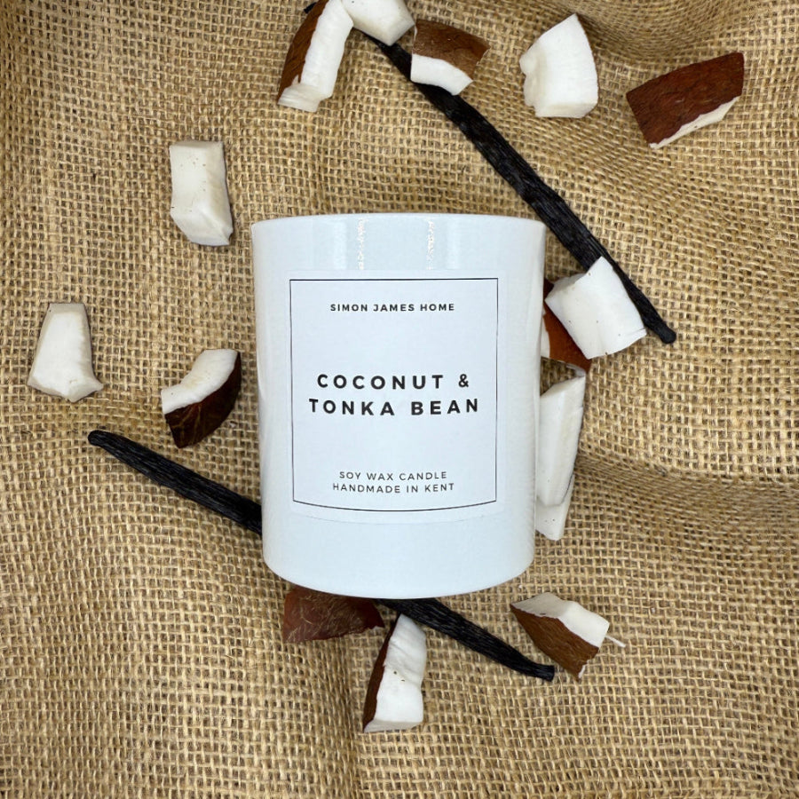 Coconut candle - Coconut & Tonka Bean Handmade Soy Wax Candle by Simon James Home