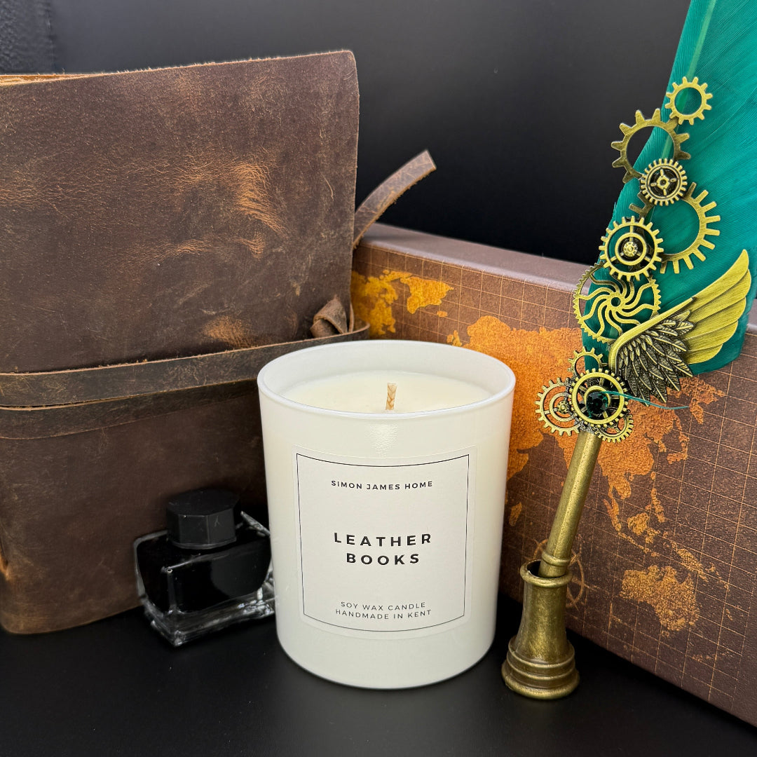 Book candles - Leather Books Handmade Soy Wax Candle by Simon James Home. Book gifts for book lovers