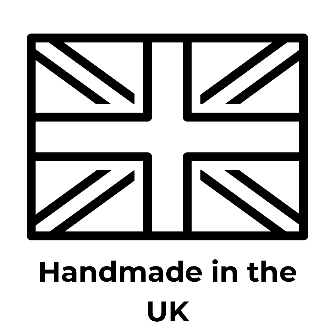 Union Jack flag with 'Handmade in the UK' text on a white background