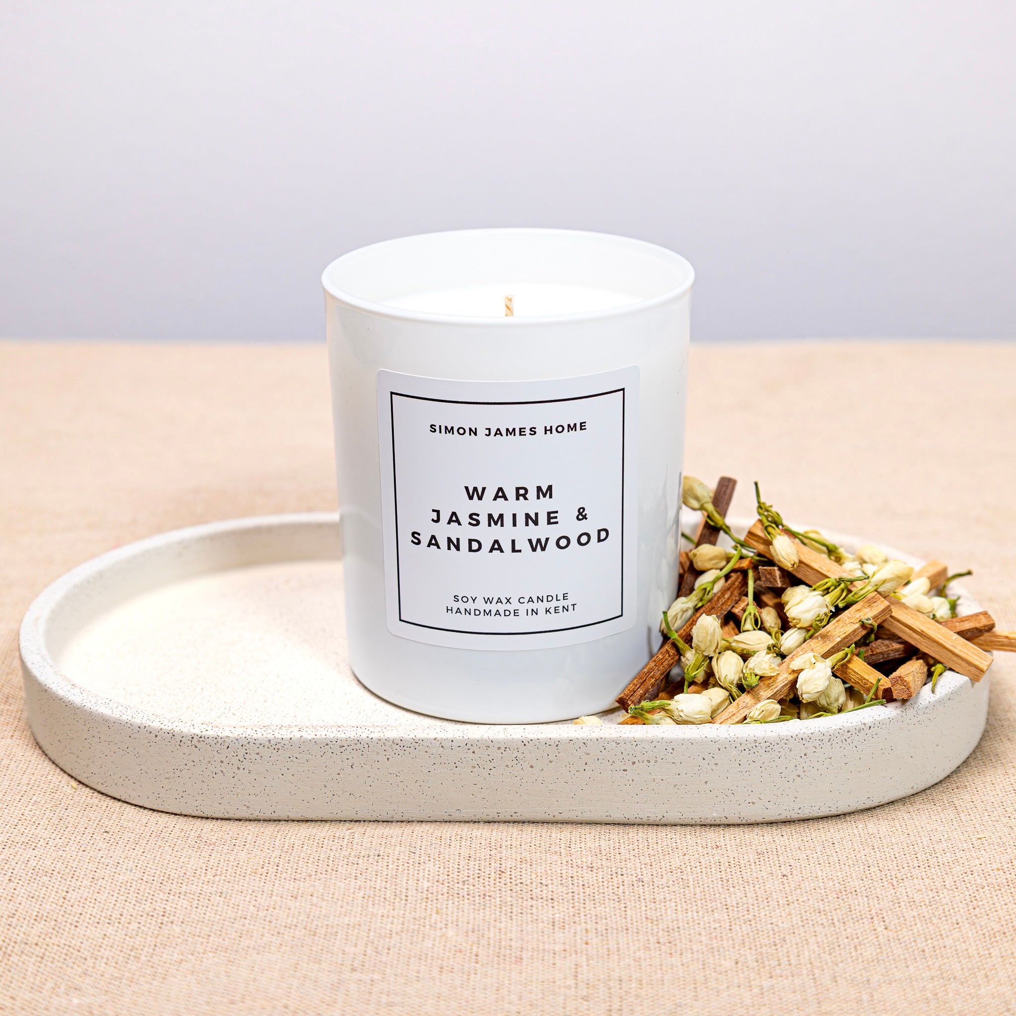 Warm Jasmine & Sandalwood Handmade Soy Wax Candle - Simon James Home