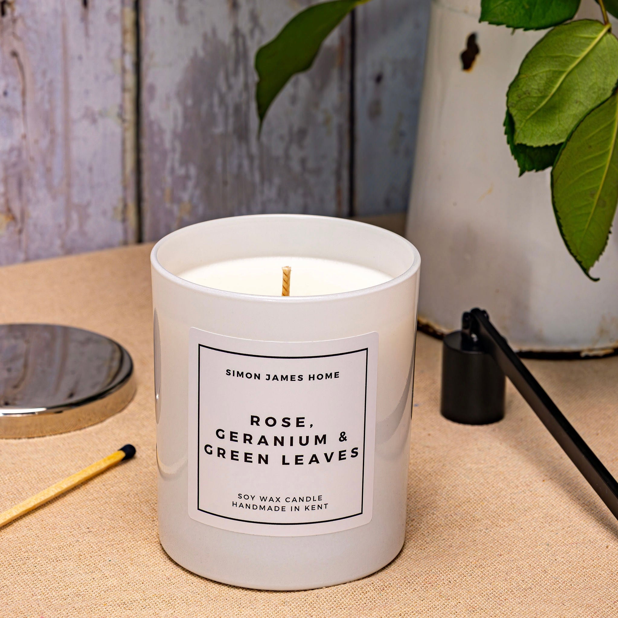 Rose, Geranium & Green Leaves Handmade Soy Wax Candle - Simon James Home