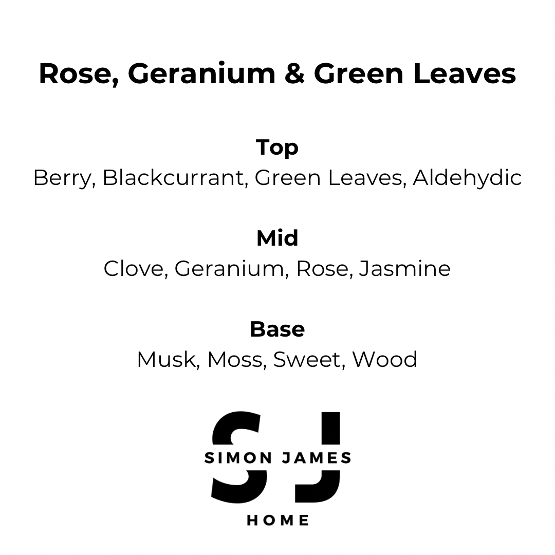 Rose, Geranium & Green Leaves Handmade Soy Wax Candle - Simon James Home
