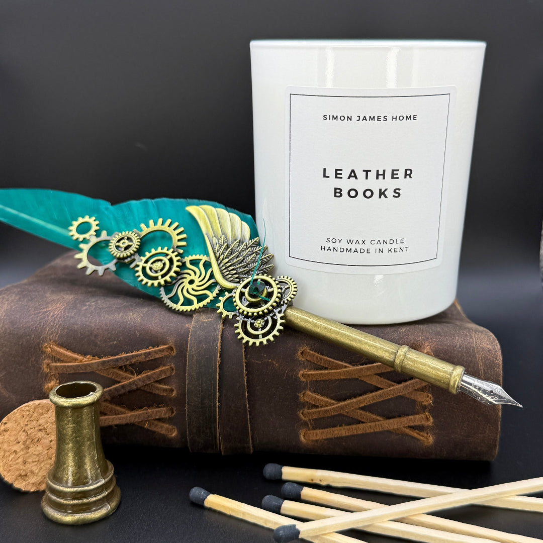 Book candles - Leather Books Handmade Soy Wax Candle by Simon James Home. Book gifts for book lovers