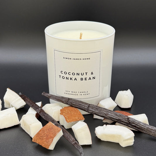 Coconut candle - Coconut & Tonka Bean Handmade Soy Wax Candle by Simon James Home