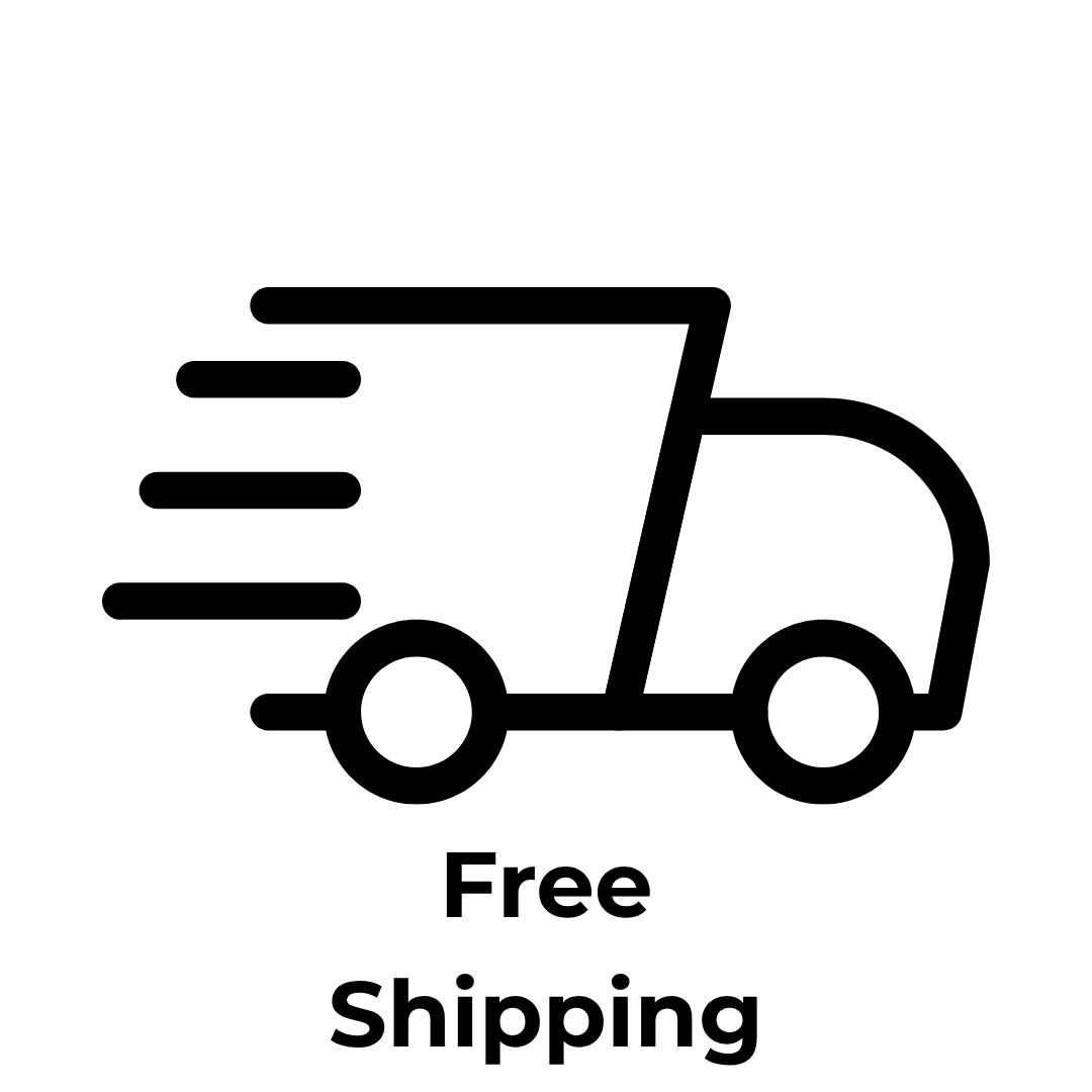 Icon of a delivery truck with 'Free Shipping' text on a white background