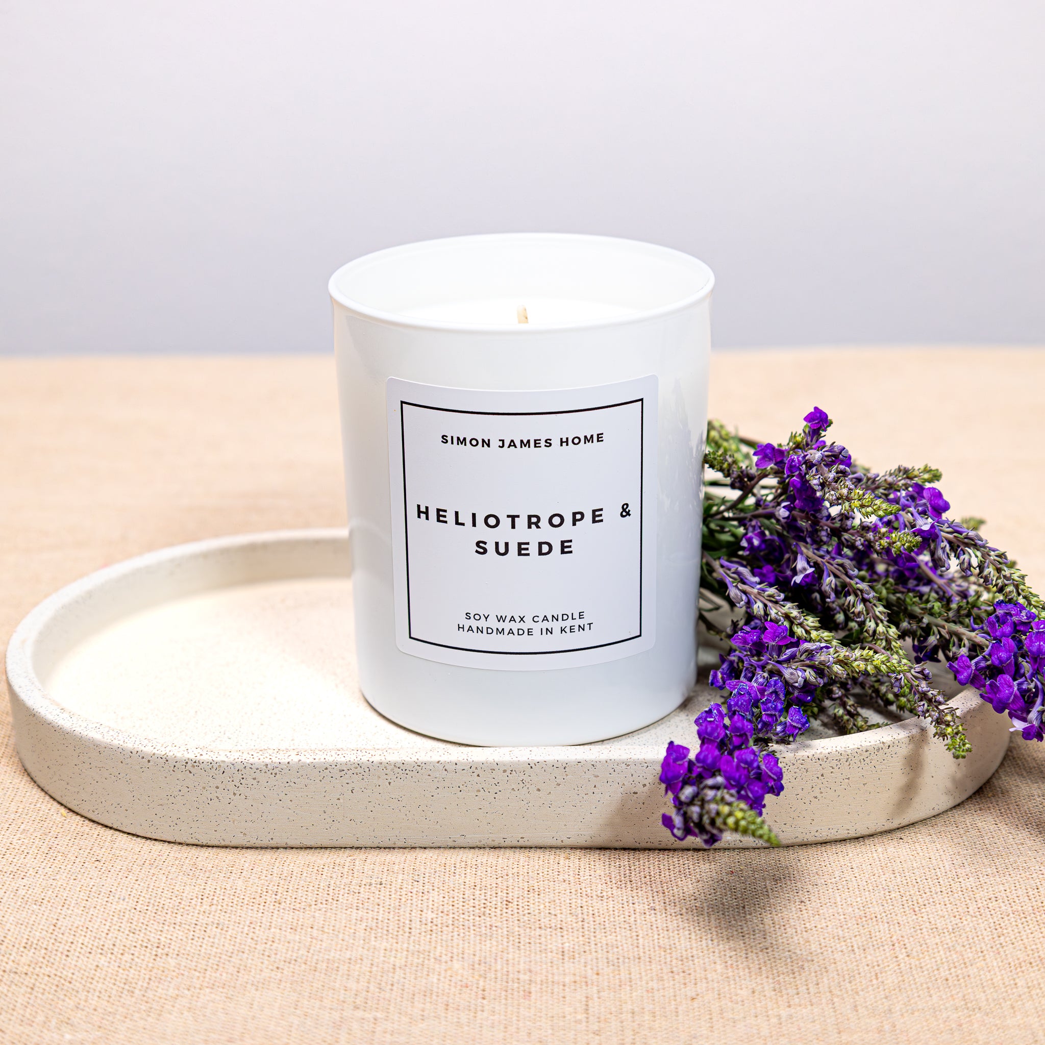 Heliotrope & Suede Handmade Soy Wax Candle - Simon James Home