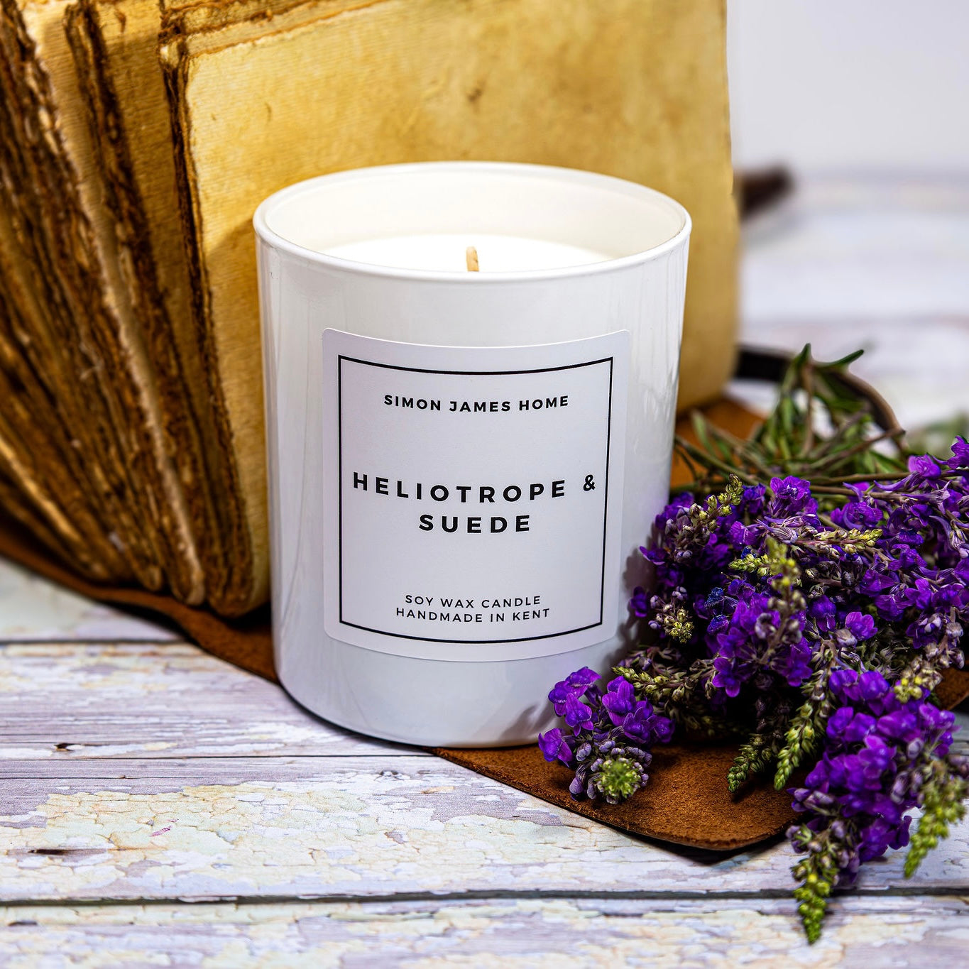 Heliotrope & Suede Handmade Soy Wax Candle - Simon James Home