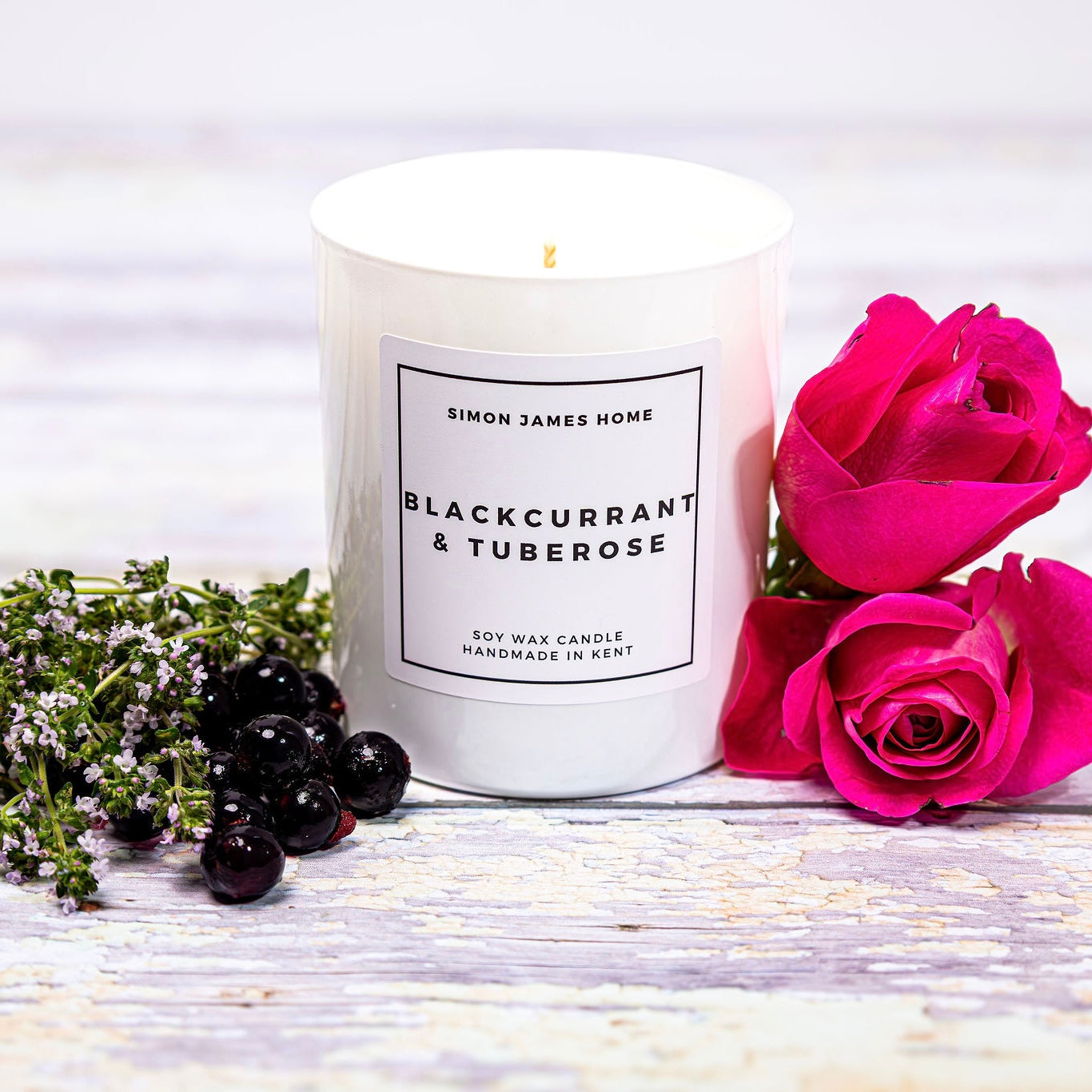 Blackcurrant & Tuberose Handmade Soy Wax Candle - Simon James Home