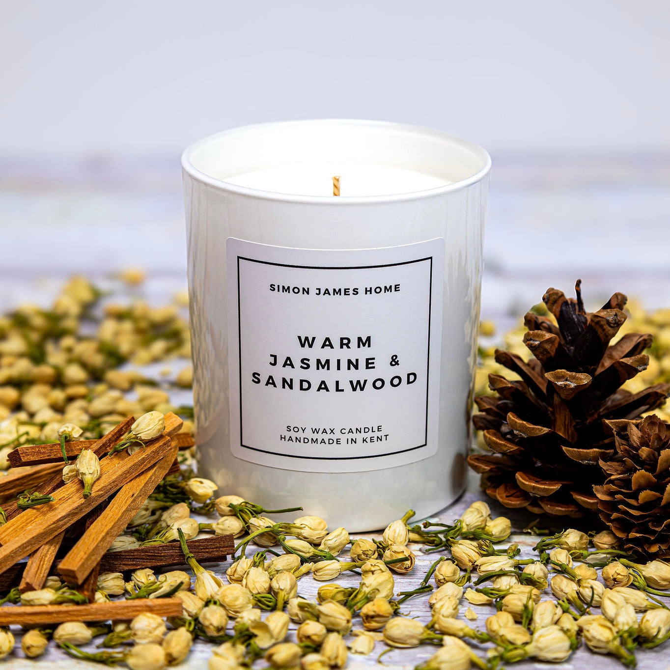 Warm Jasmine & Sandalwood Handmade Soy Wax Candle - Simon James Home