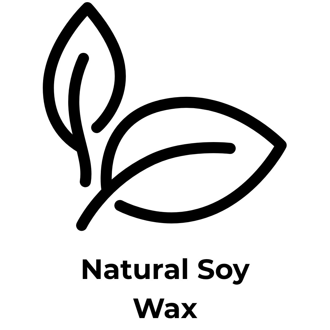 Logo with leaves and text 'Natural Soy Wax' on a white background