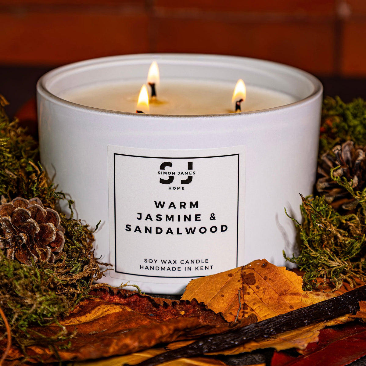 Warm Jasmine & Sandalwood Candle - Luxury Soy Wax - Simon James Home
